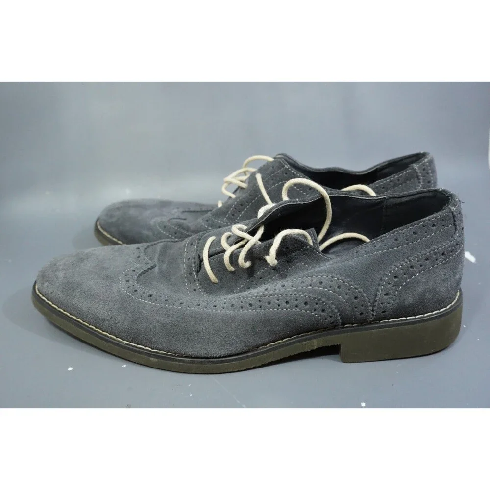 Joseph Abboud Mens 11 Gray Suede Leather Wingtip Oxford Shoes Leather Lining